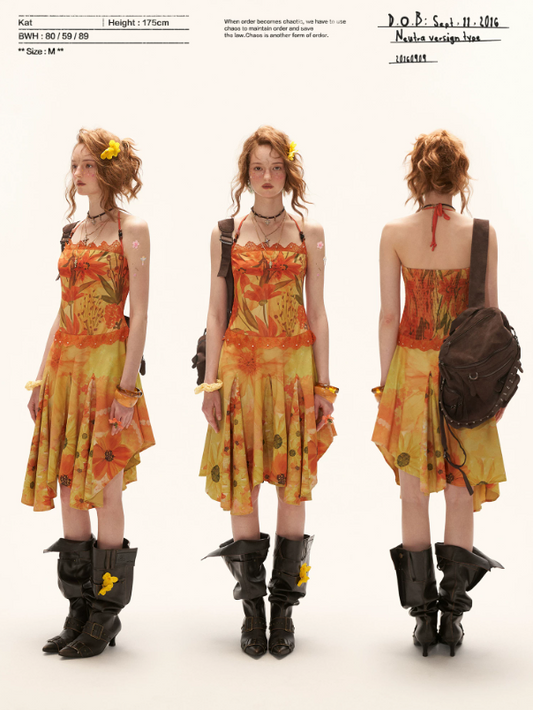 "Sunset Bloom Mood" Halter Floral Midi Dress WE933