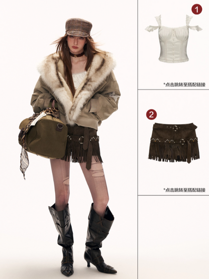 MAMC - Faux-Layered Almond Grey Fleece Suede Jacket WE880