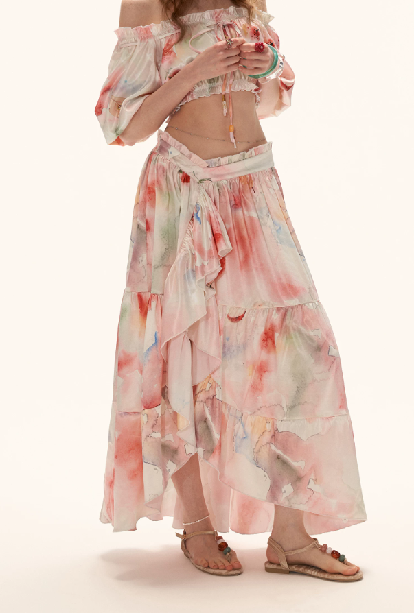 MAMC - "Watercolor Fruit Mood" Off-Shoulder Top & Ruffle Skirt Set WE945