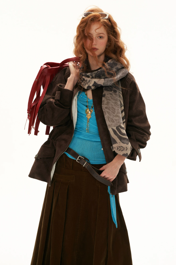 MAMC - Cloud Knit Wrap Top with Crossover Ties and Metal Claw Detail (Blue / White)