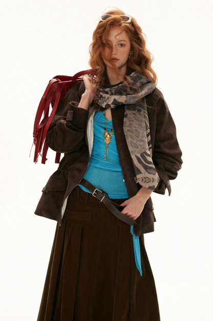 MAMC - Cloud Knit Wrap Top with Crossover Ties and Metal Claw Detail (Blue / White)