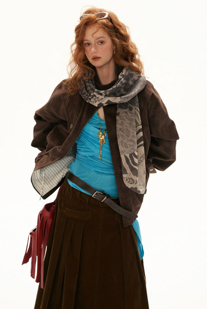 MAMC - Cloud Knit Wrap Top with Crossover Ties and Metal Claw Detail (Blue / White)
