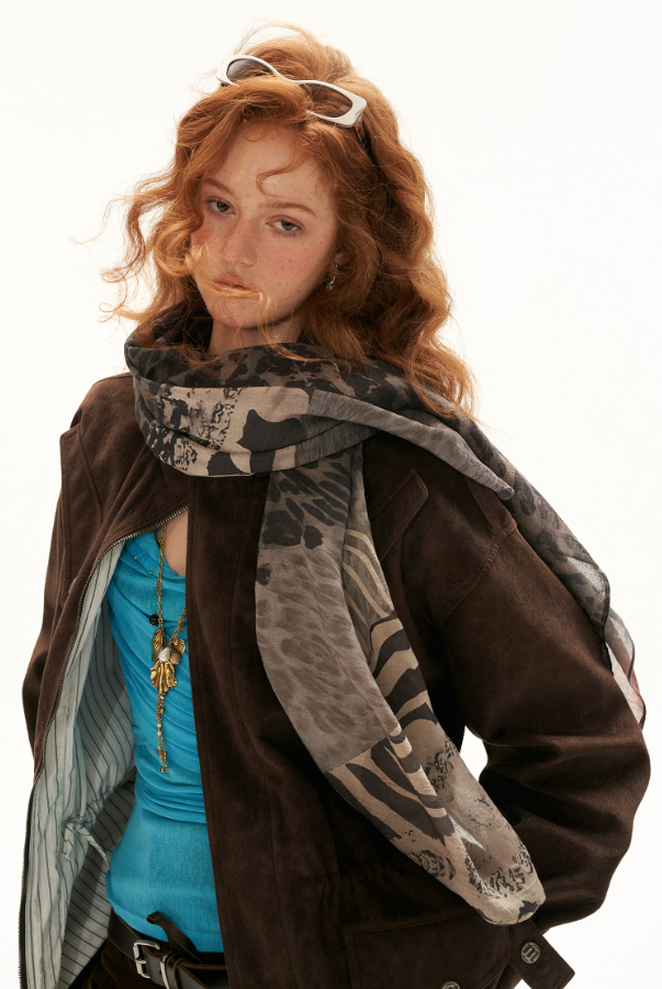 MAMC - Cloud Knit Wrap Top with Crossover Ties and Metal Claw Detail (Blue / White)