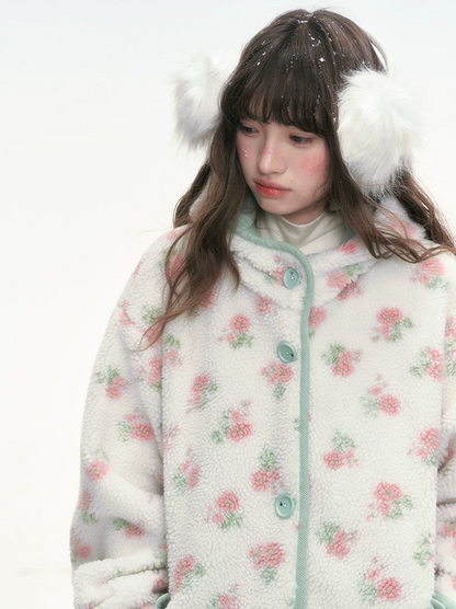 CANSTORE - Pink Floral Sherpa Hooded Jacket with Quilted Padding