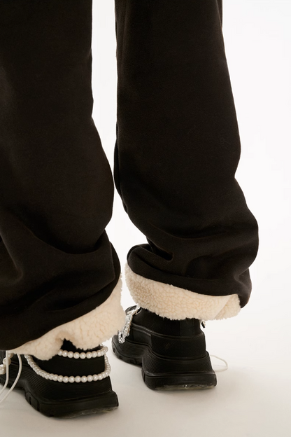 MAMC - Black Panelled Straight-Leg Pants  – Ruffle Trim