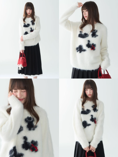 罐头士多所 - "Fuzzy Cat Whimsy" Knit Pullover Sweater LL2025193