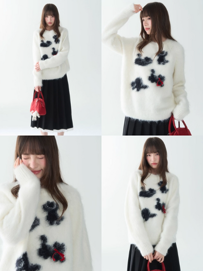 罐头士多所 - "Fuzzy Cat Whimsy" Knit Pullover Sweater LL2025193
