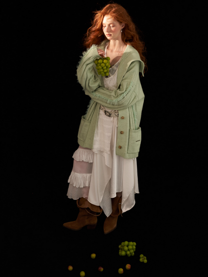 MAMC - Lazy Knit Cardigan with Contrast Stitching (Minty Sage)