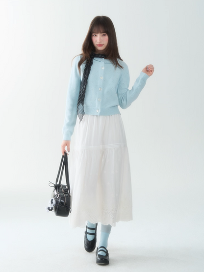 罐头士多所 - "Coral Snowflake" Soft Knit Shell-Button Sweater