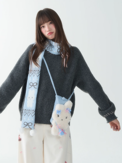罐头士多所 - Peter Bunny & Pom-Pom Pup Sweater – Cute Oversized Knit Pullover for Fall