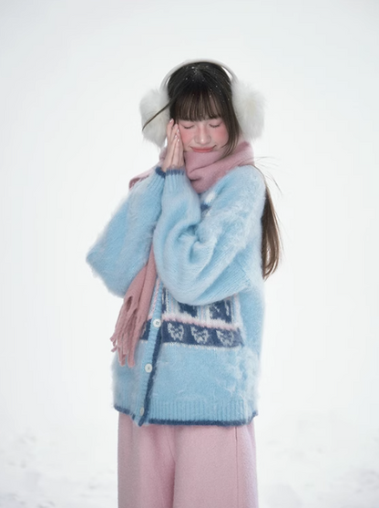 雪邦譚 - Blue Cat Pattern Cardigan