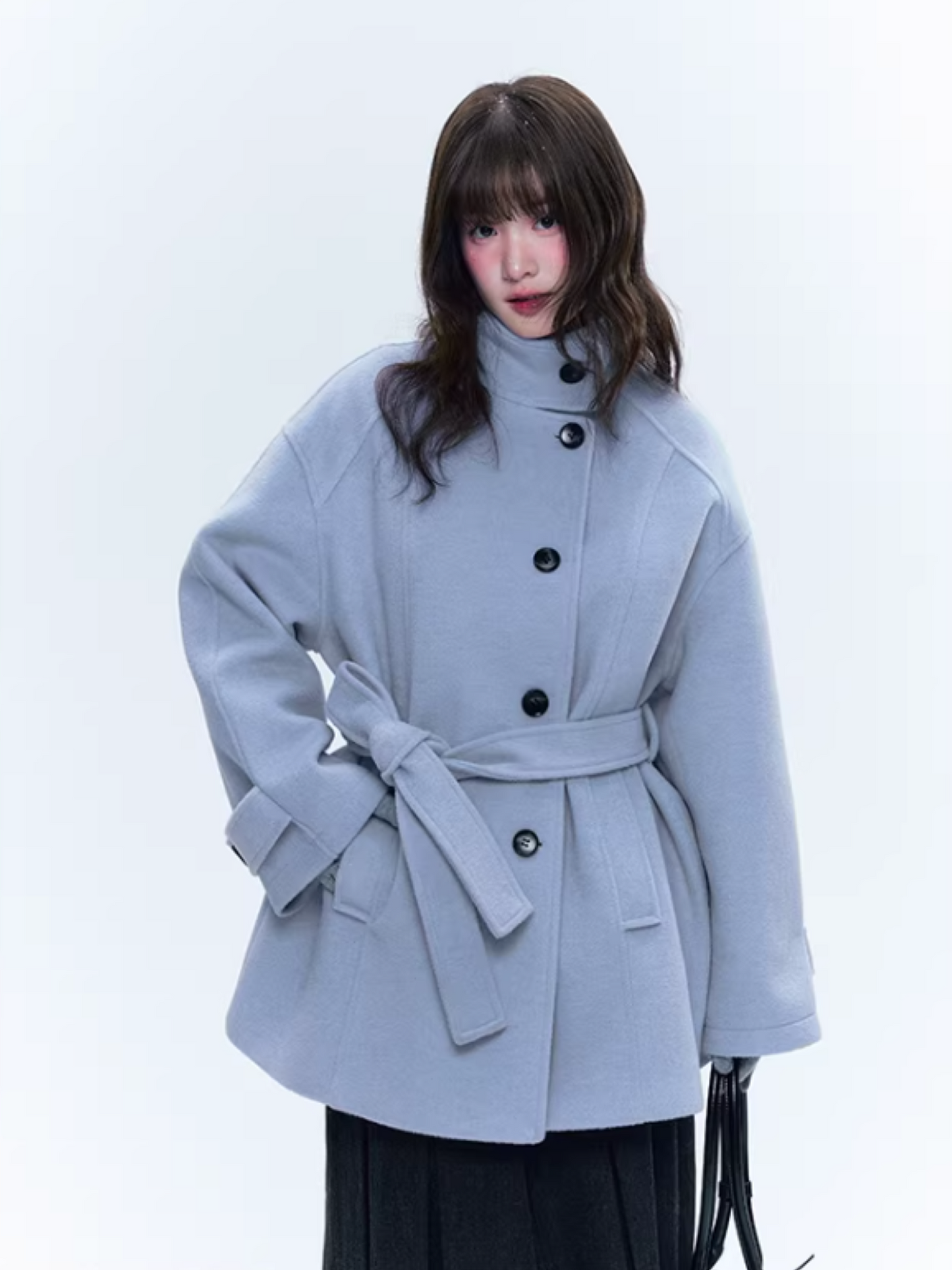 CREAMO2奶油氧气 - Soft Mist Blue Vintage Academy Wool-Blend Midi Coat