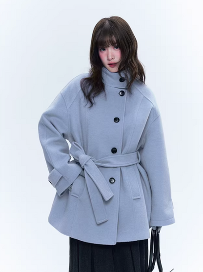 CREAMO2奶油氧气 - Soft Mist Blue Vintage Academy Wool-Blend Midi Coat