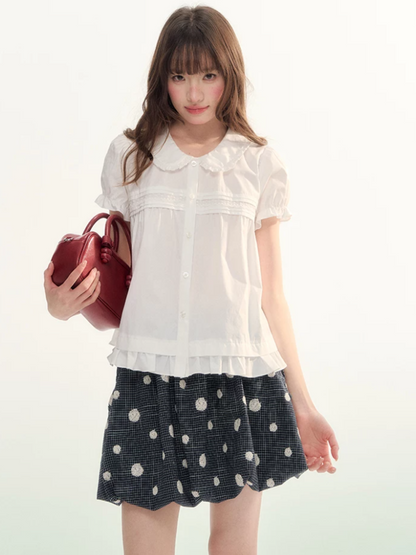Soft Curl Peter Pan Puff Sleeve Blouse WW2026110