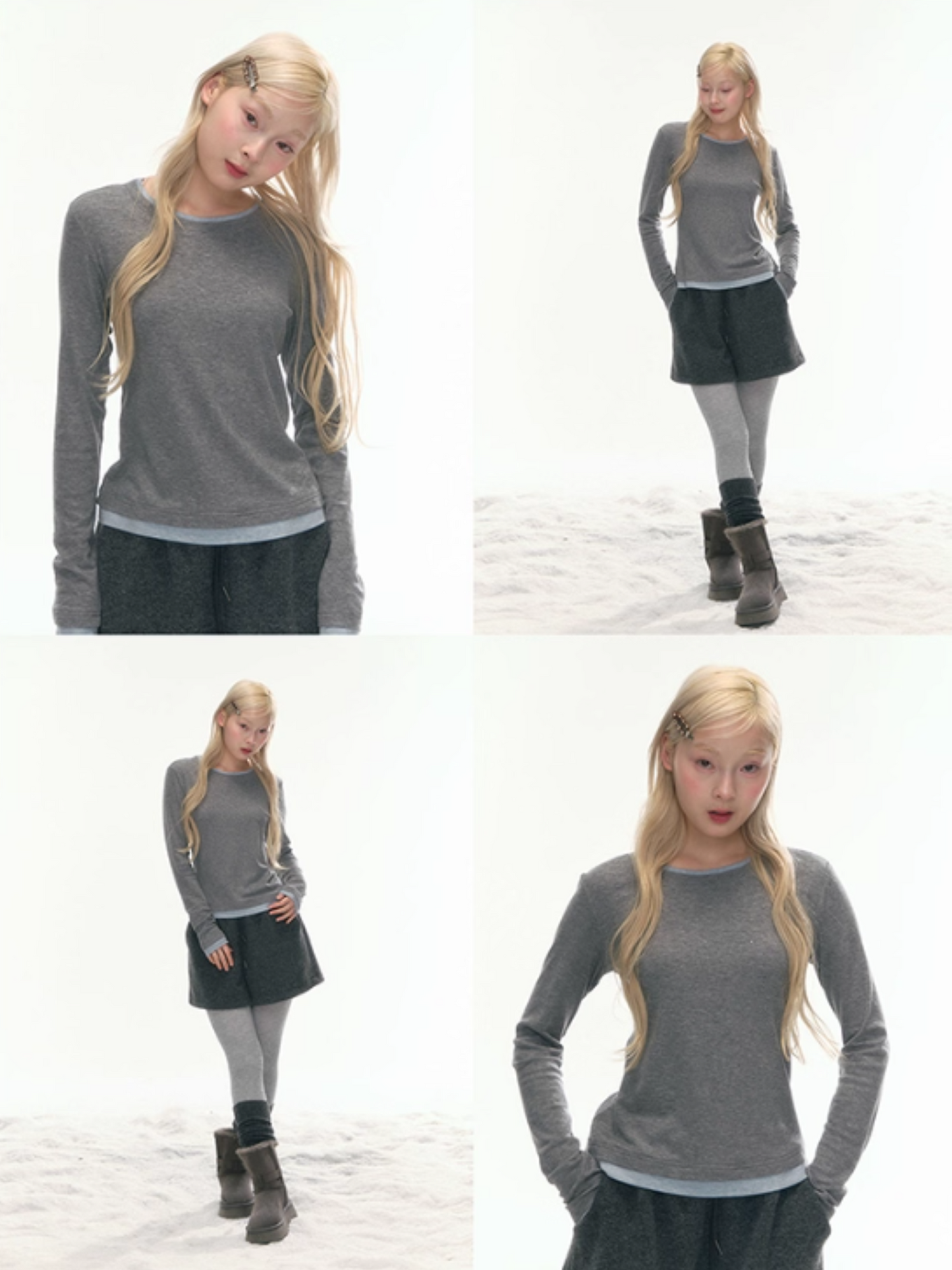 "Cream Cloud" Gray - Blue Colorblock Wool Knit Top LL2025471
