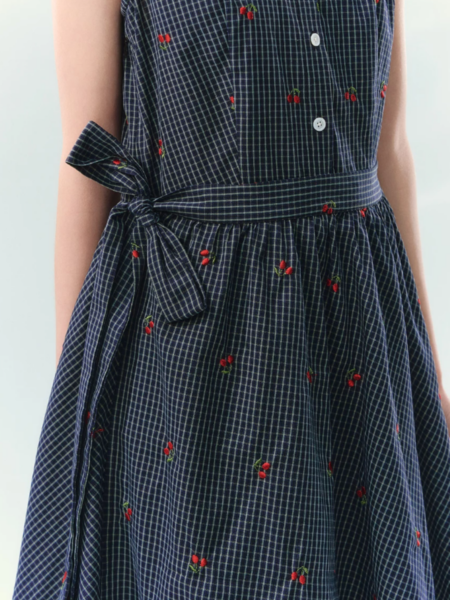 “Twin Bloom Letters” Navy Plaid Embroidered Shirt Dress LL2026139