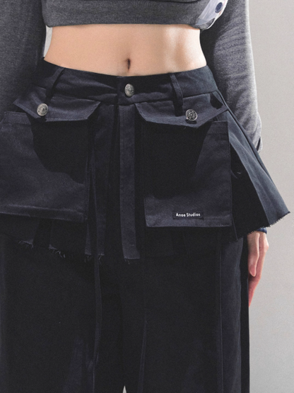 机能 “City Ease” Wide-Leg Trousers - BLACK
