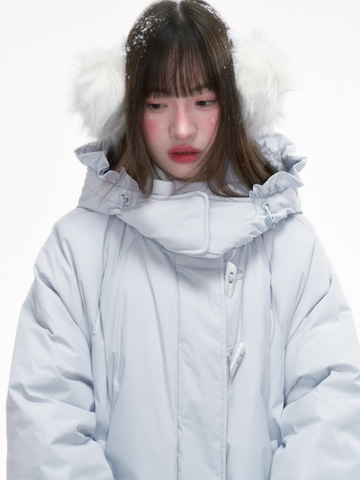 “Misty Blue Whispers” Drawstring Down Puffer Coat LL2025293