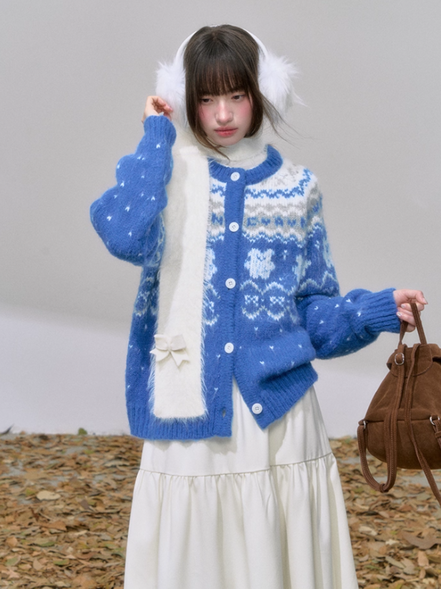 "屿蓝织梦" Royal Blue Fair Isle Knit Sweater