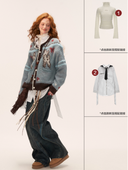 MAMC - Cute Bow Deer Knit Cardigan (Blue)