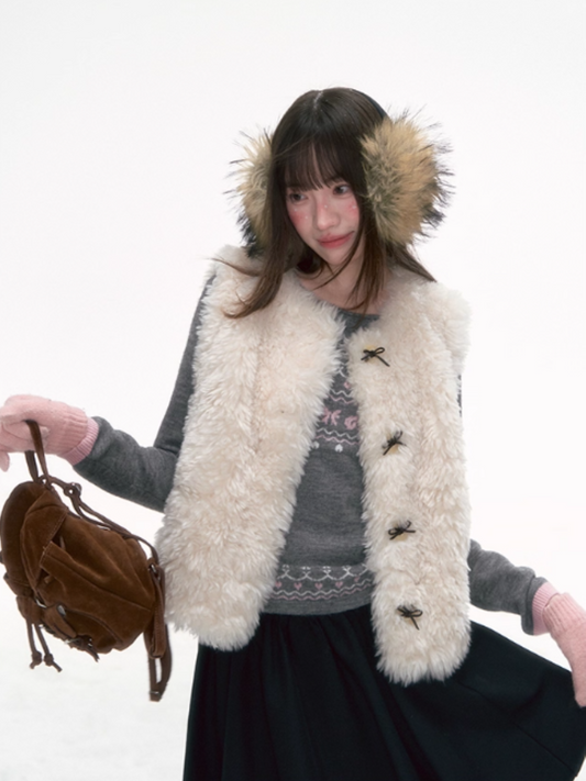 “Cloud Mousse” Soft Fuzzy Vest with Bow Detail LL2025276