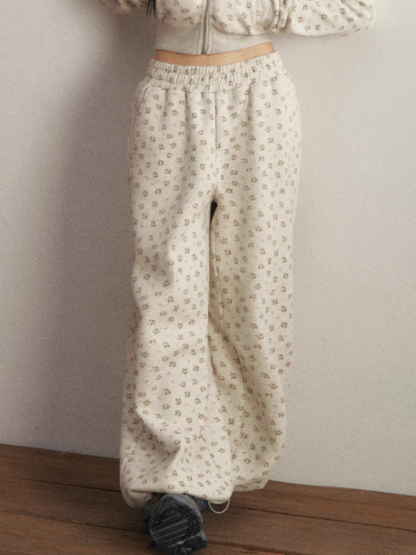 1P - Floral Faux Fur Hooded Fleece Two-Piece Set – Hoodie & Jogger Pants