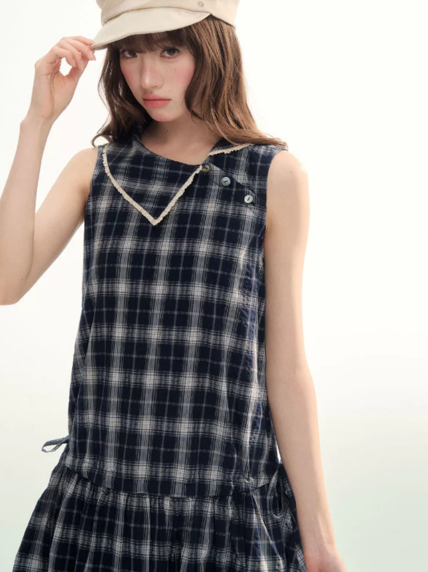 Blue Plaid Bubble Hem Dress  LL2026089