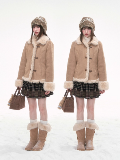 “Pinecone & Snow” Retro Faux Shearling Short Jacket PP2025255
