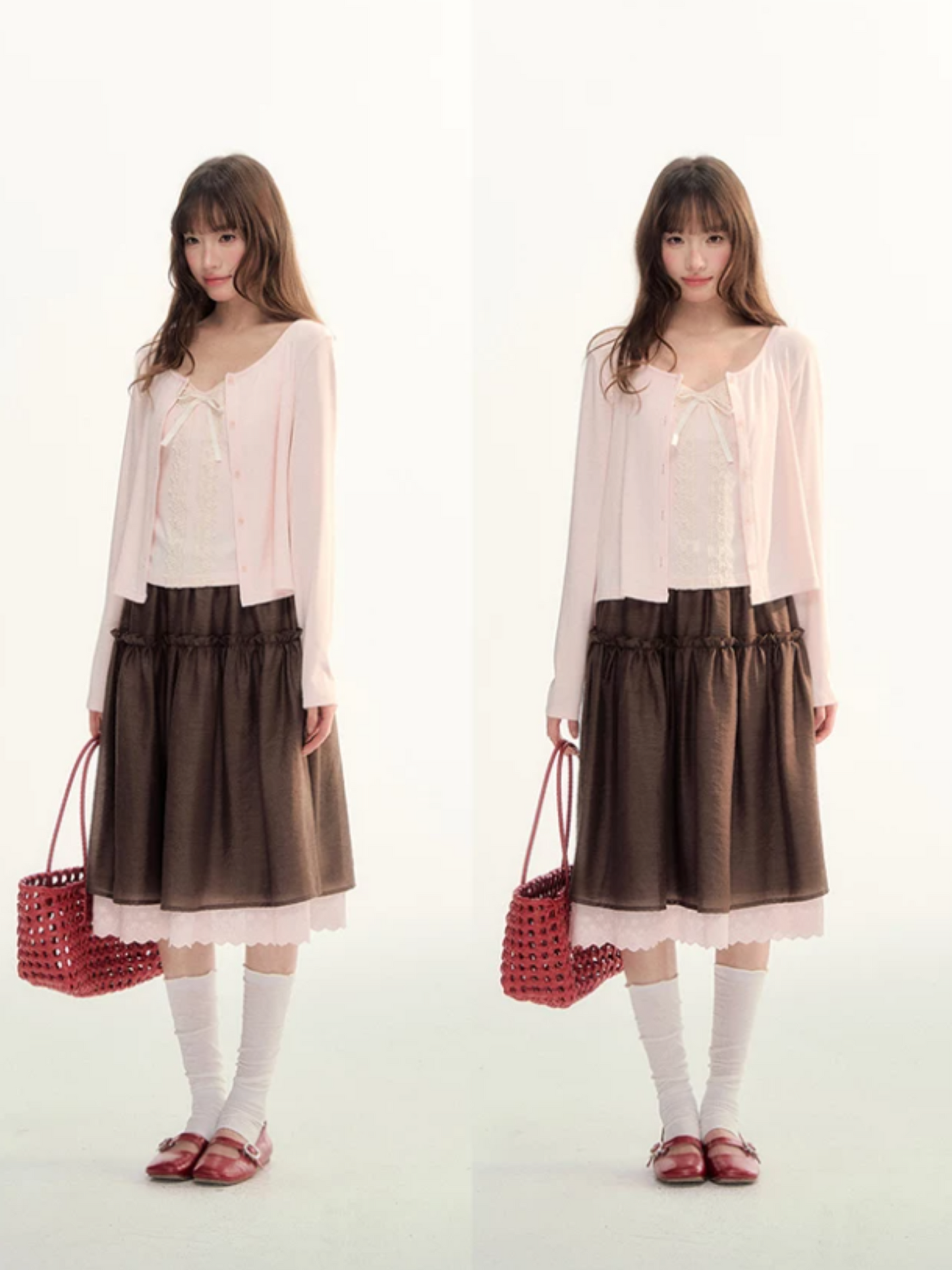 Soft Pink Lace Trim Knit Cami & Cardigan Set LL2026115