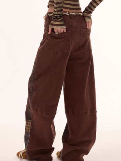 MAMC - Vintage Plaid Print Brown Jeans