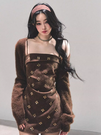 "海棠花未眠" Autumn Glow Spaghetti Strap Dress