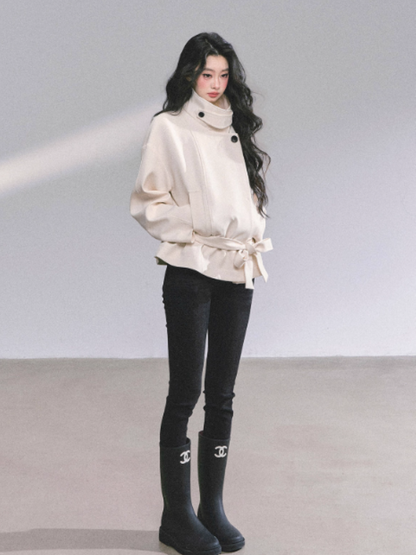 少也眼 “First Snow, Softened” Hepburn-Style Winter Trench Coat - White 941615