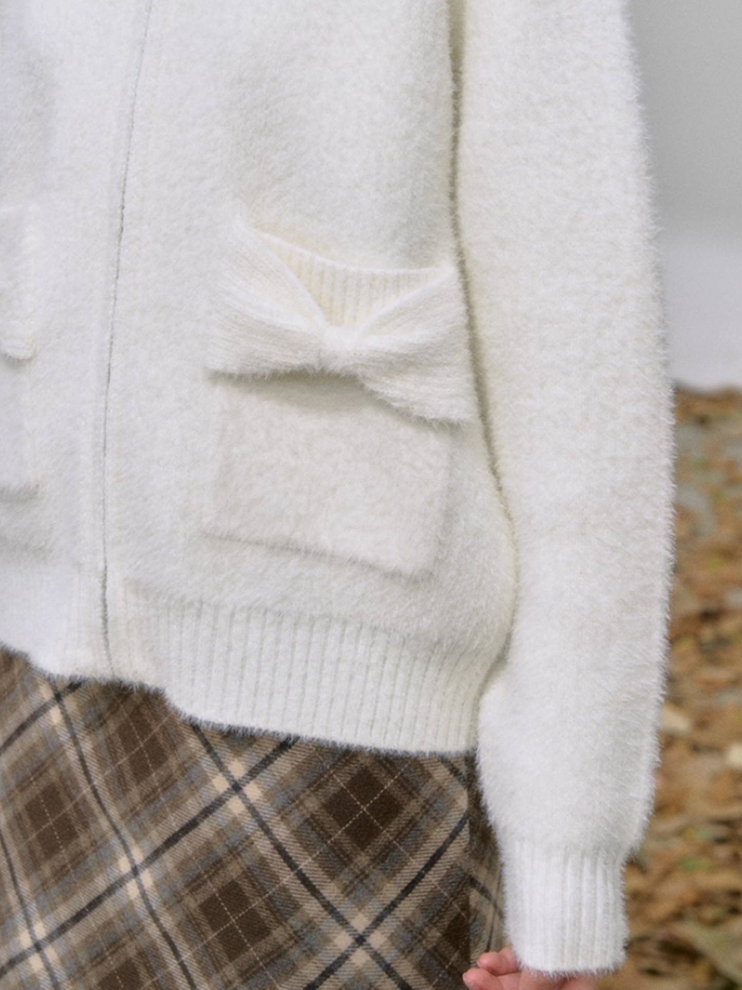 "糖霜玫境" Soft Girl Bow Pocket Hoodie Cardigan – Pastel Pink/ Milky White