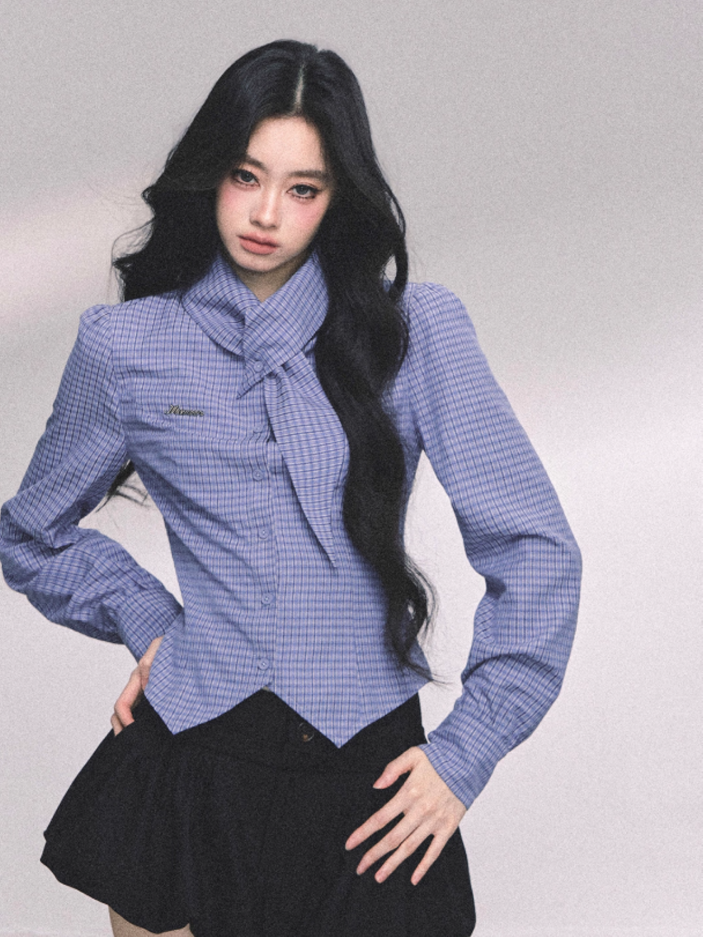 少也眼 American-Style Loose-Fit Plaid Shirt – Blue