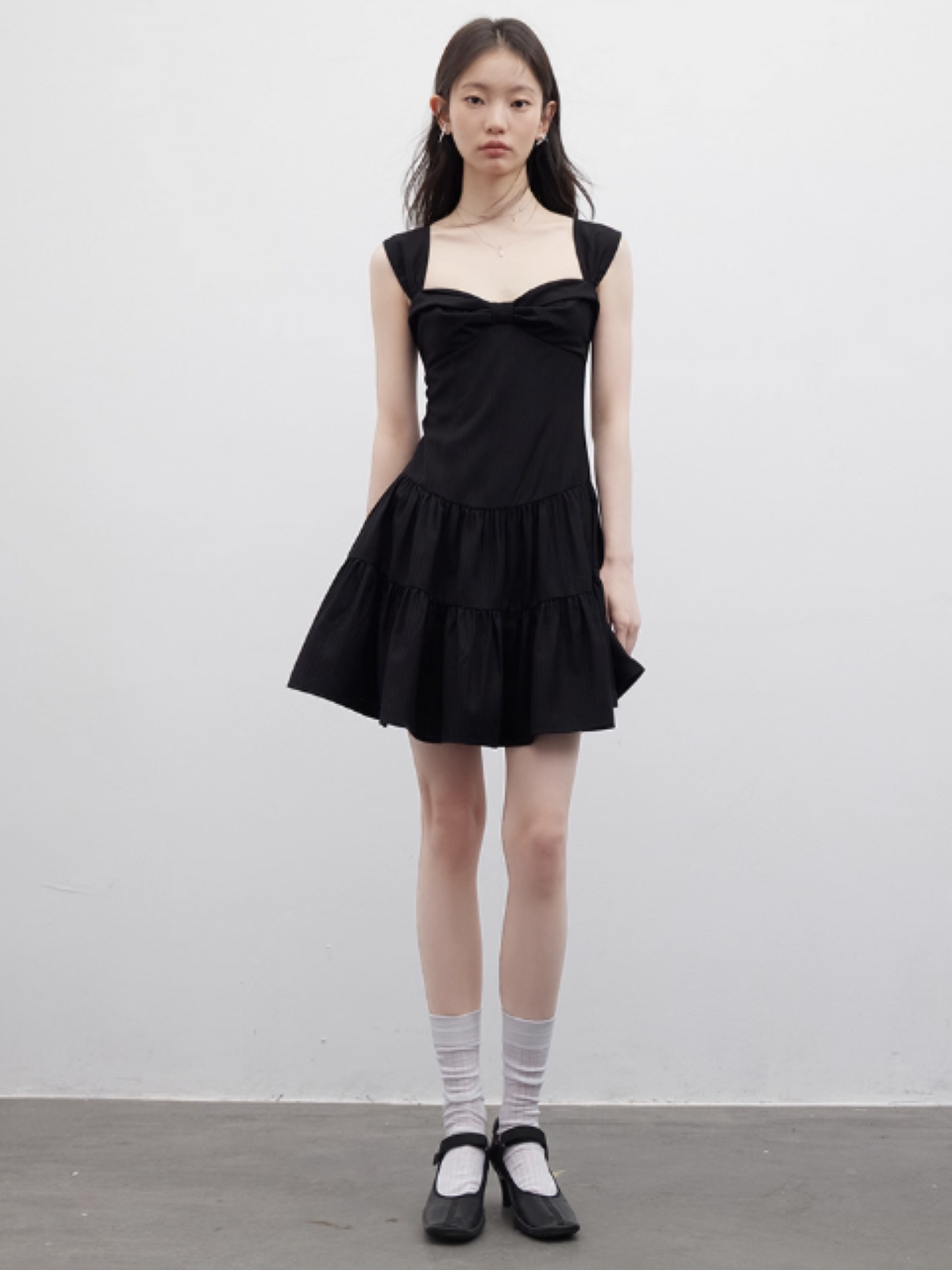 FUSSED Retro Ballroom Bow-Front Cake Dress – Midnight Black FOF-25SS078b