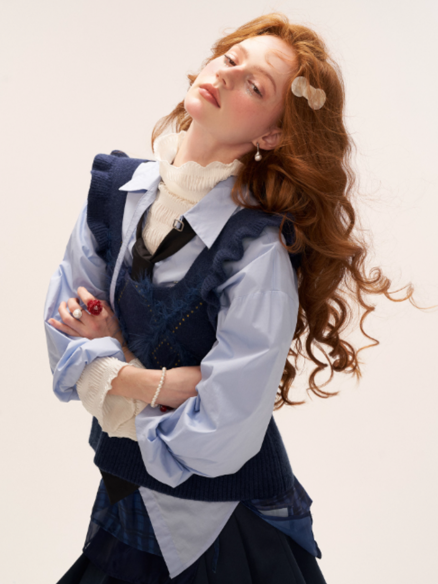 MAMC - Blue Knit Sweater Vest with Lace Trim WE747