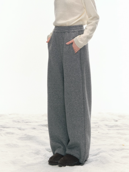 "Trace Line" Contrast-Embroidery Elastic Knit Pants LL2025466