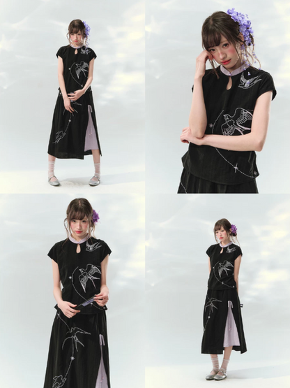 “Swallow Star Path” Modern Chinese Embroidered Skirt Set GZ2026167