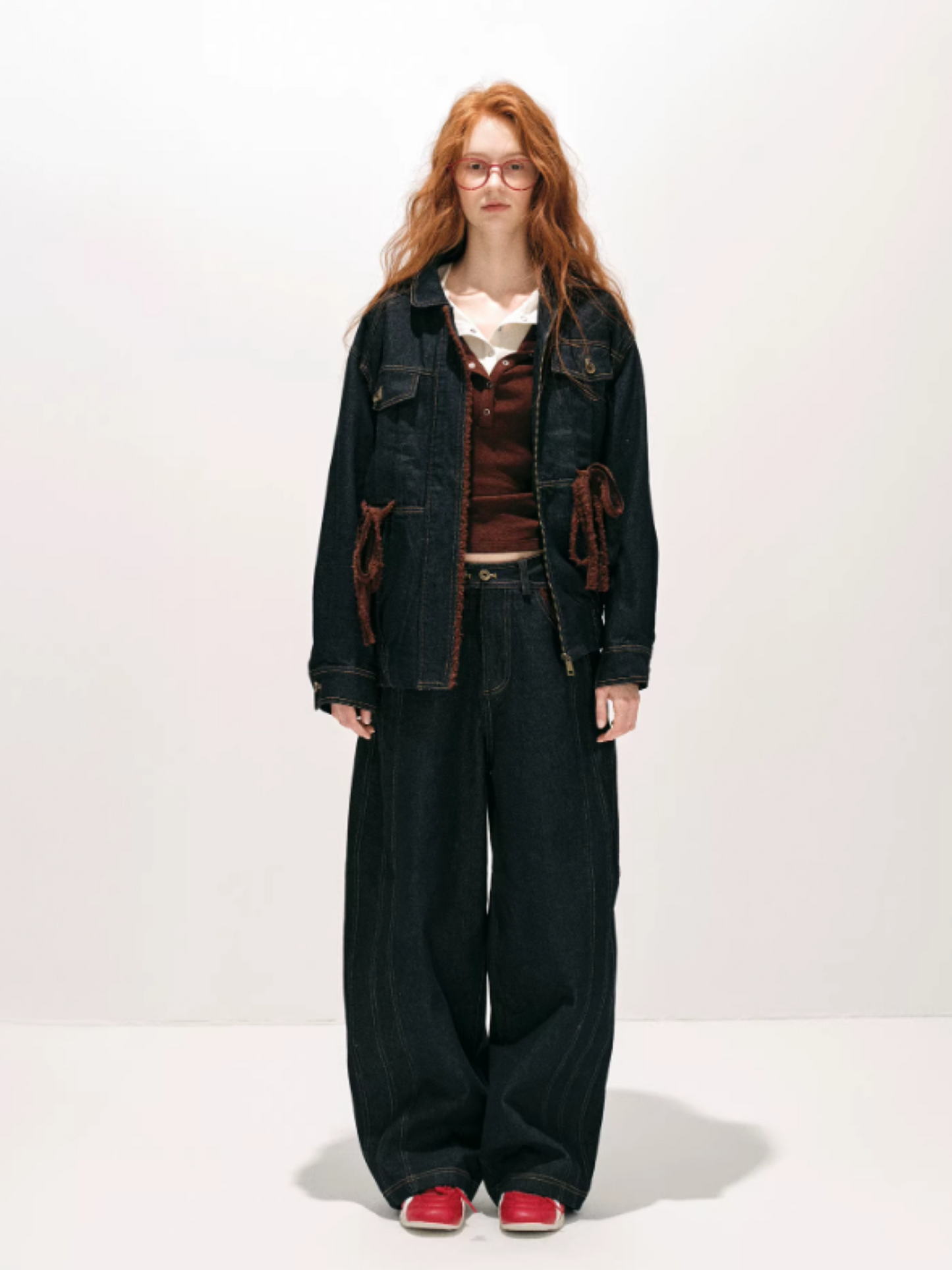 "荒野造势" Western-Inspired Suede-Panel Denim Jacket & Pants Set