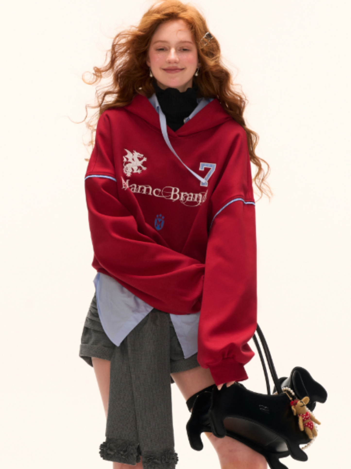 MAMC - Preppy College-Inspired Layered Hoodie (Bold Red)
