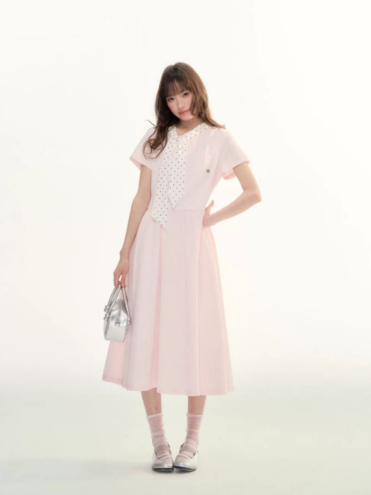 "Summer Ribbon Letter" Tie-Neck Preppy Dress LL2026016