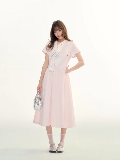 "Summer Ribbon Letter" Tie-Neck Preppy Dress LL2026016