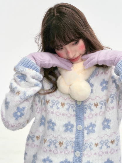 "Indigo Bloom" Retro Knit Cardigan LL2025306