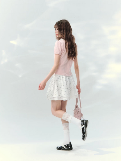 “Milk Candy Academy” Pink Polka Dot Collar Skirt Set LL2026148