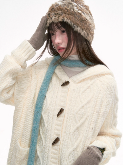 “Caramel Clouds” Hooded Cable Knit Cardigan LL2025280