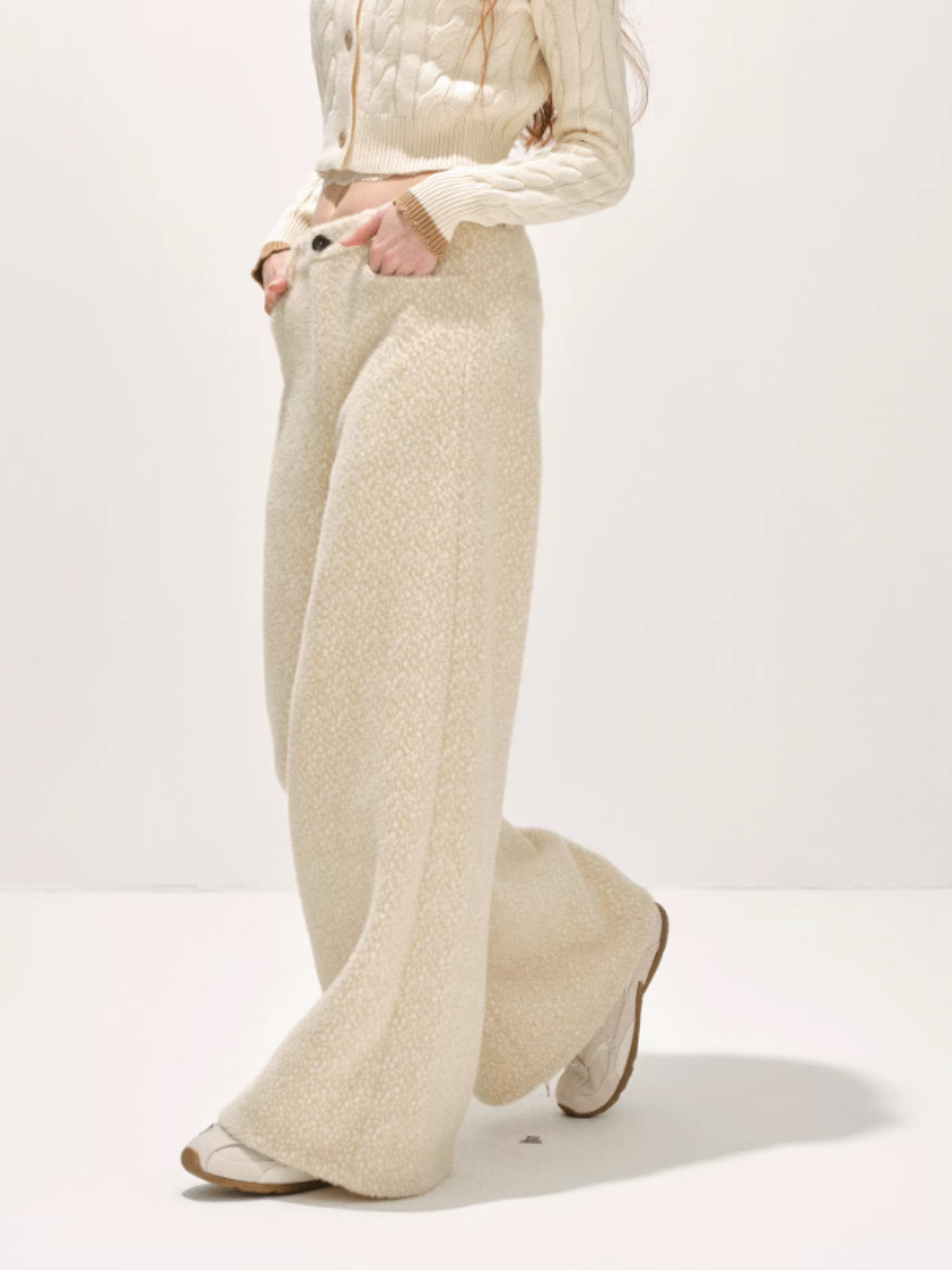 "冬迹序曲" Speckled Two-Tone Textured Winter Trousers (Beige)