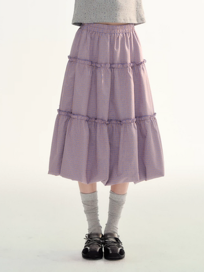 Lavender Plaid Bubble Top & Tiered Skirt Set SJ2026091