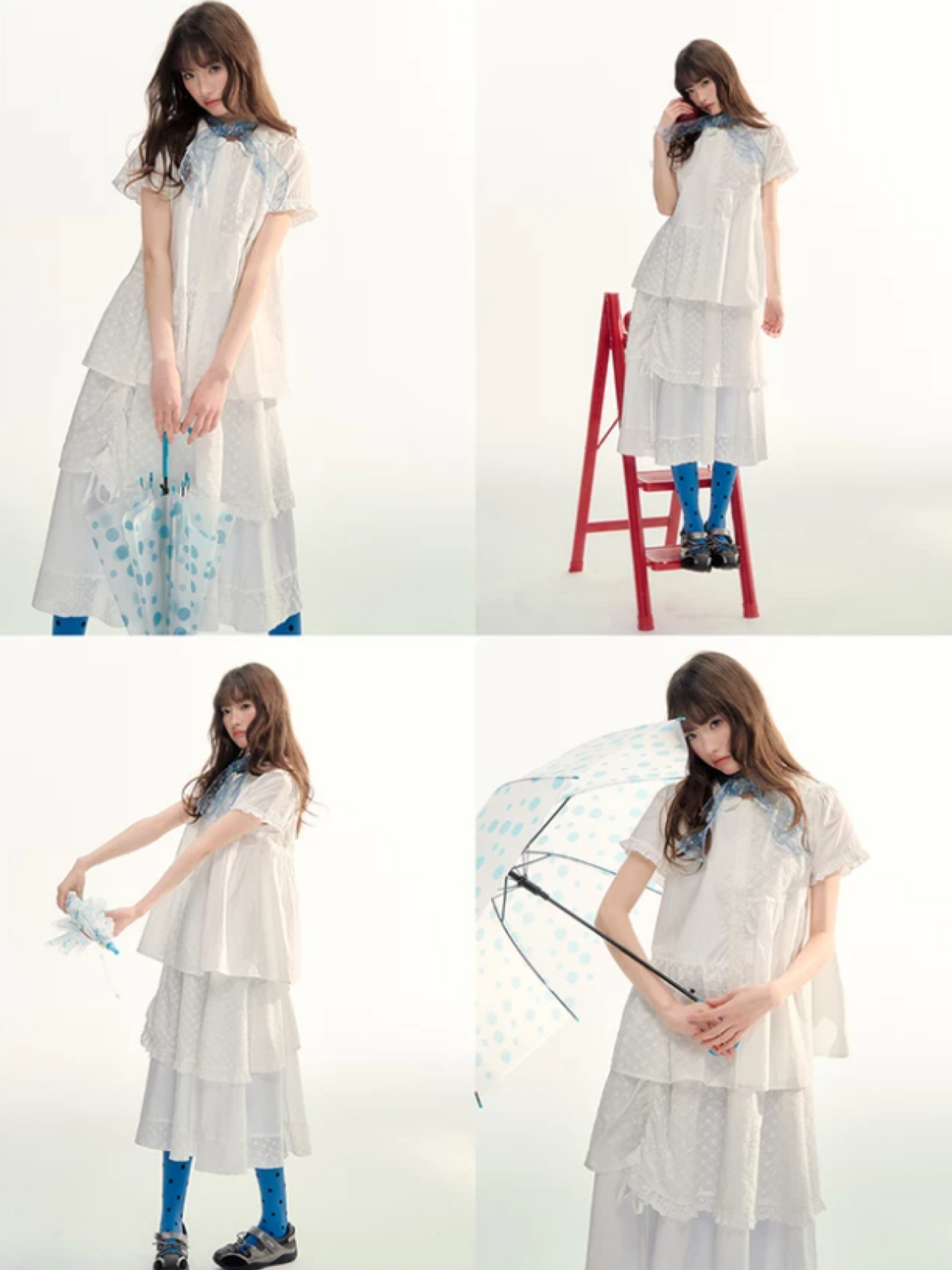 White Embroidered Peter Pan Collar Skirt Set LL2026088