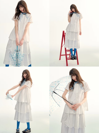 White Embroidered Peter Pan Collar Skirt Set LL2026088