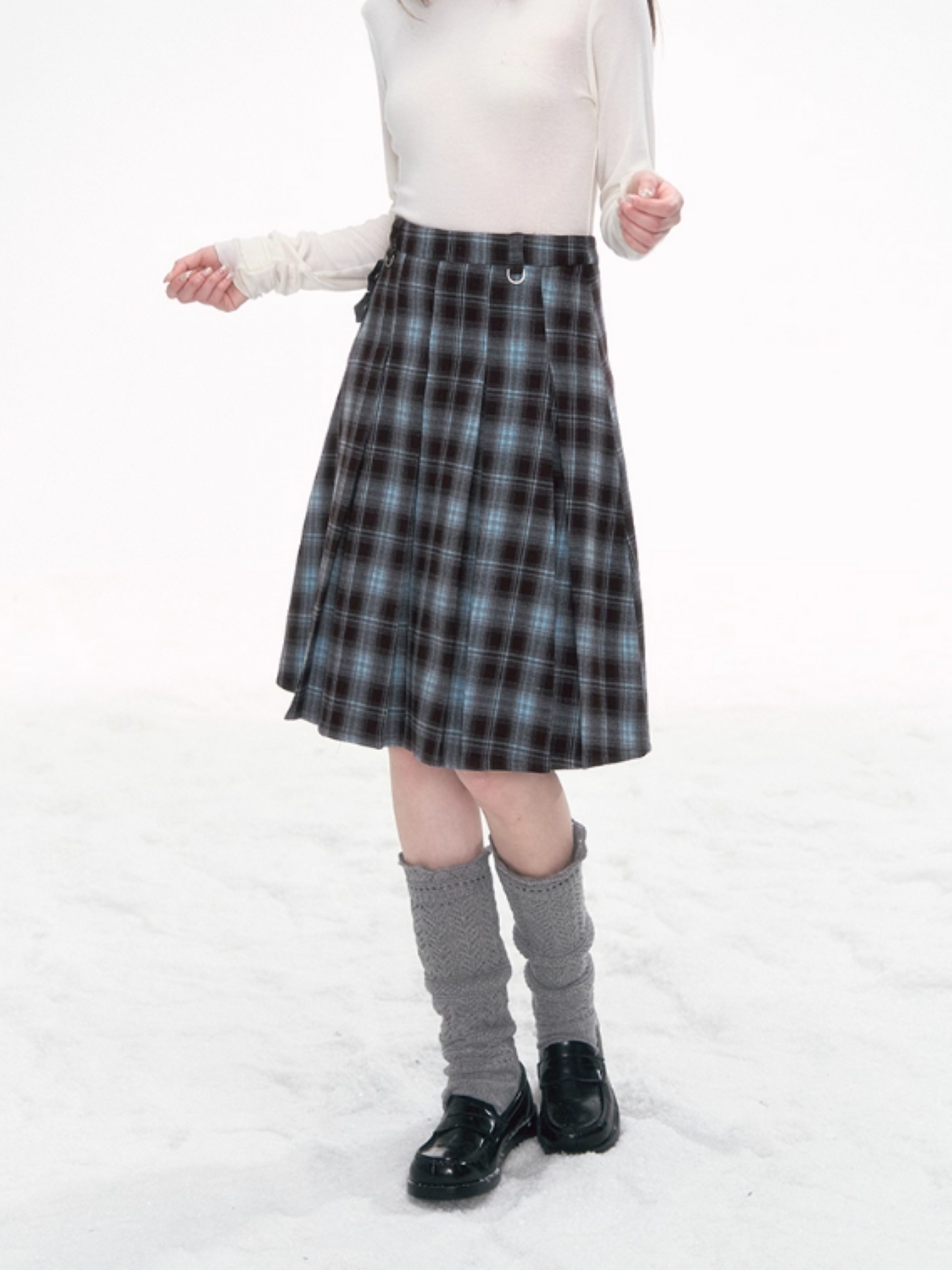 '棕蓝序曲' Blue-Brown Plaid Skirt